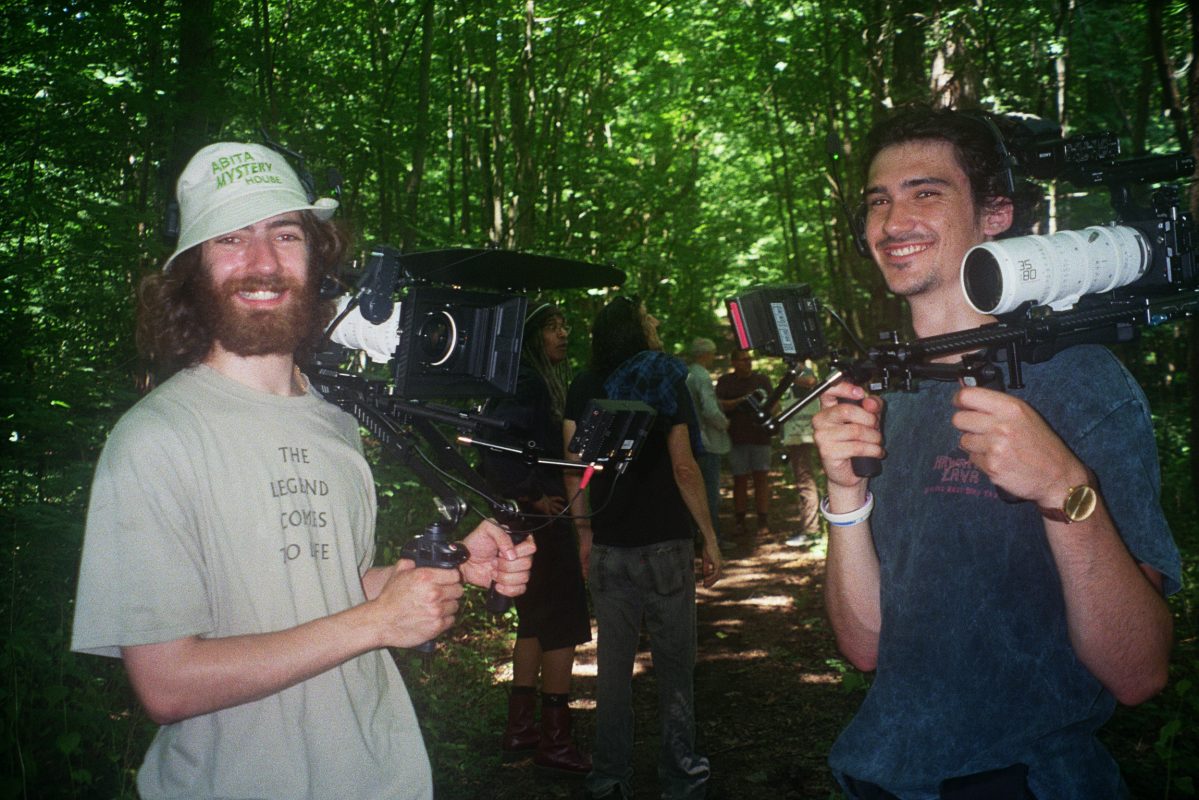 The camera crew shooting in the woods in western Massachusetts
